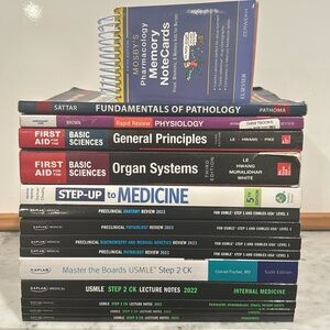 USMLE STEP 1/ STEP 2, MED school text books, Step Up to Med, Pathoma, physioloft